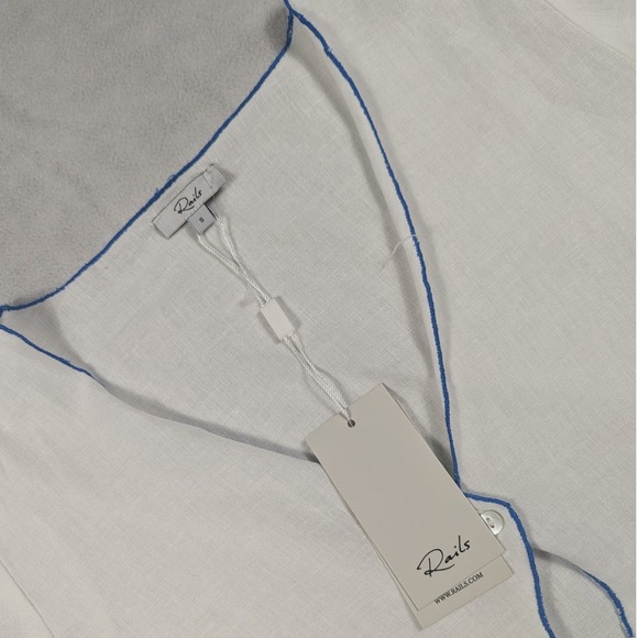 Rails Tops - NEW Rails Venice White Blue Seashell Embroidered Linen Blend Crop Top Small